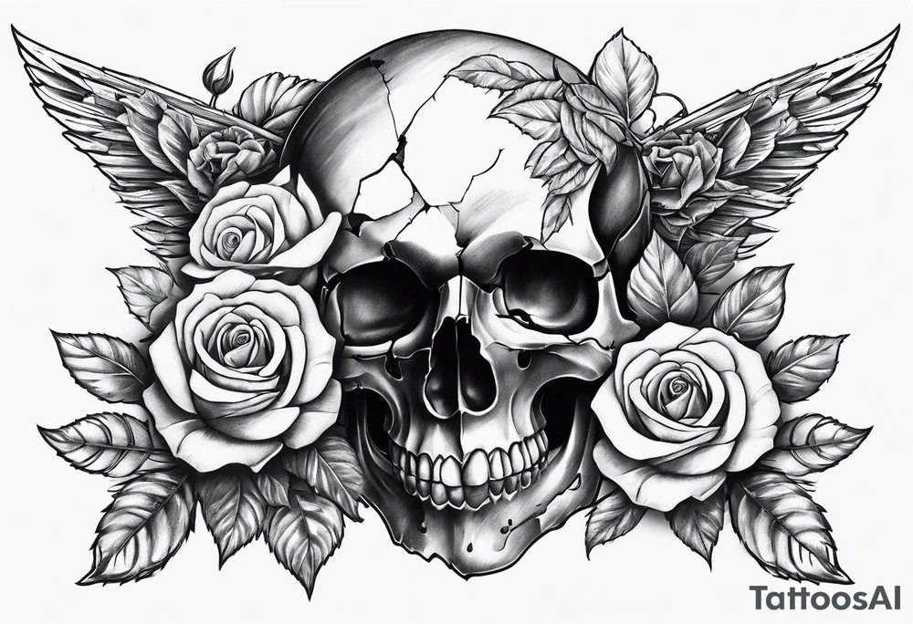 Gladius through broken skull with roses tattoo idea