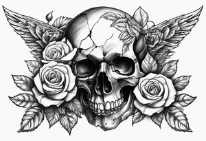 Gladius through broken skull with roses tattoo idea