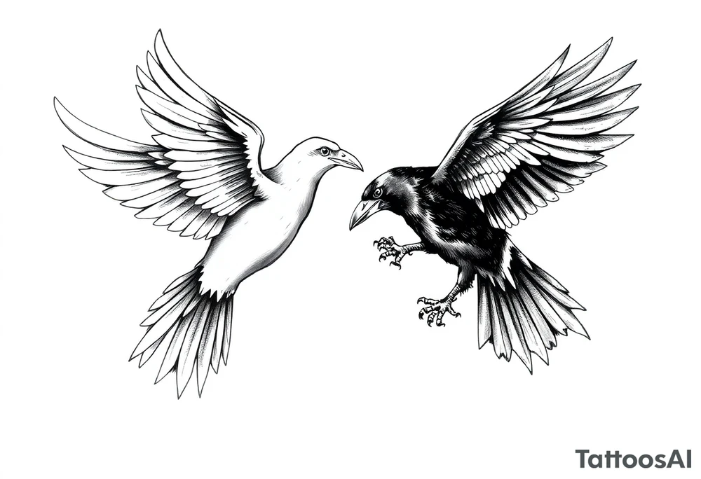 dove and raven fighting tattoo idea