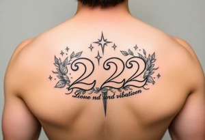 Bold 222 surrounded with love and stardust and vibration tattoo idea