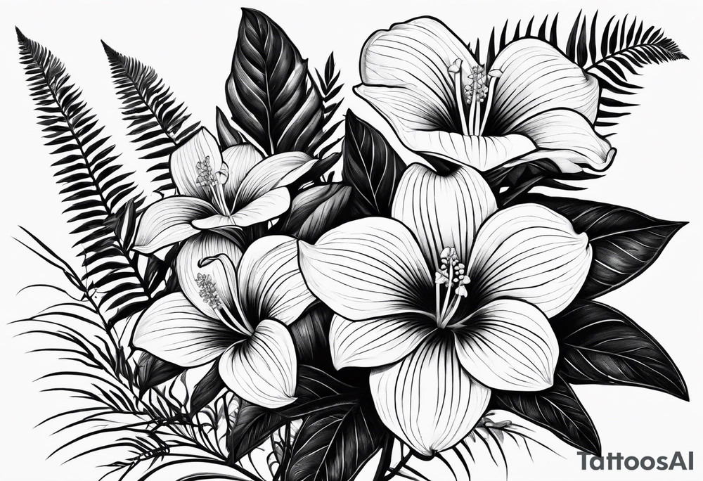 three trilliums, sword fern, name, tattoo idea