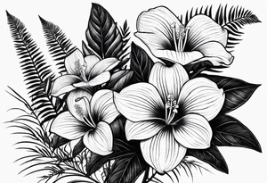 three trilliums, sword fern, name, tattoo idea