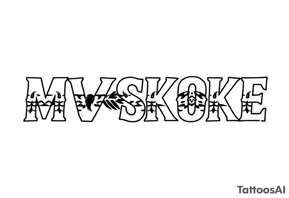 The word “MVSKOKE” shaded with Native American pattern tattoo idea