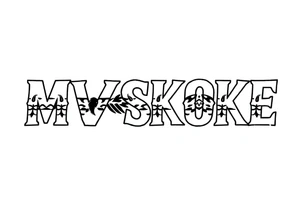 The word “MVSKOKE” shaded with Native American pattern tattoo idea