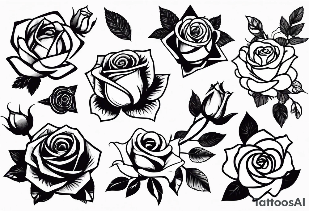 Variety of roses flash sheet tattoos linework tattoo idea