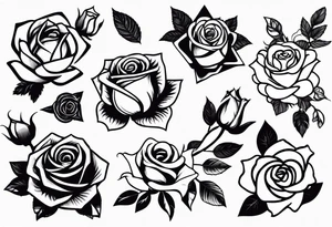 Variety of roses flash sheet tattoos linework tattoo idea