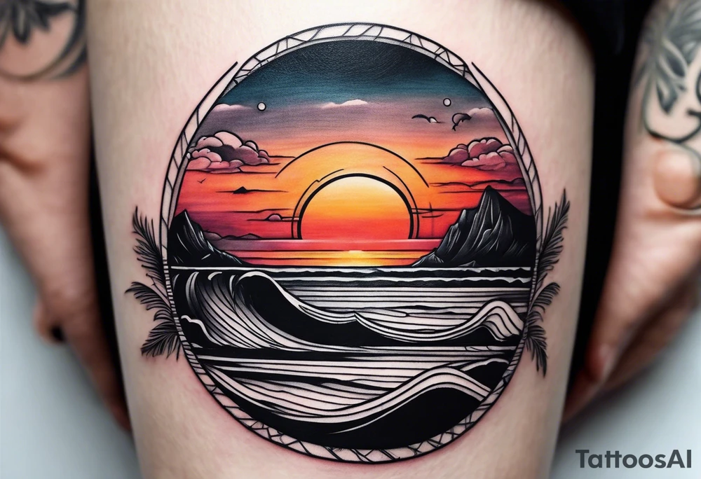Simple ocean sunset tattoo on forearm tattoo idea