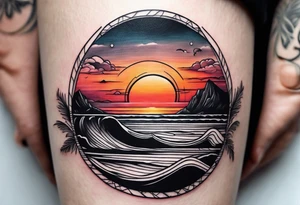 Simple ocean sunset tattoo on forearm tattoo idea