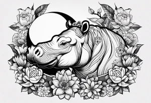 Hippo, flowers, moon, interstella, 
Extreme fine lines, tribal, geometric, japanese tattoo idea