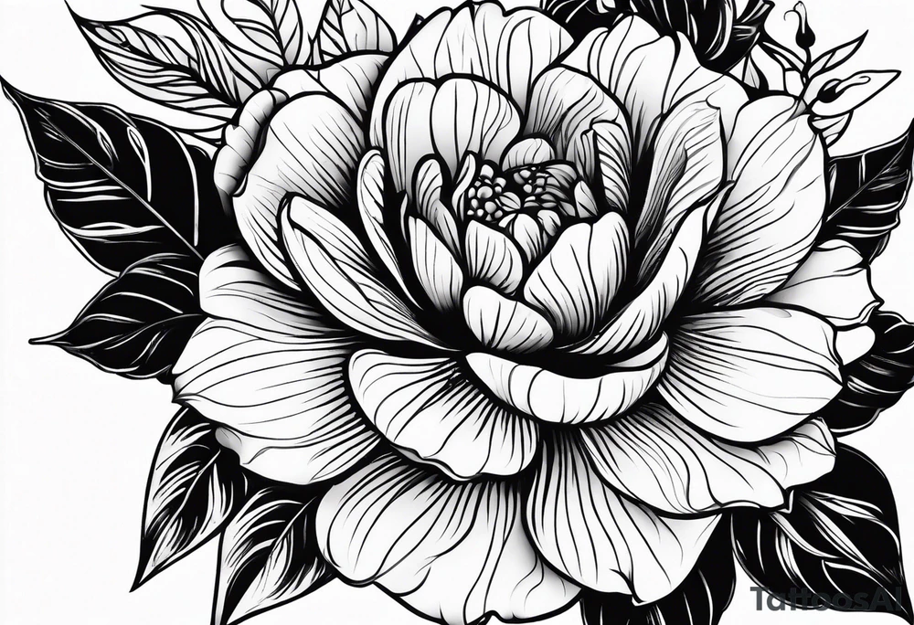 flower with geometric background with leaves tattoo idea