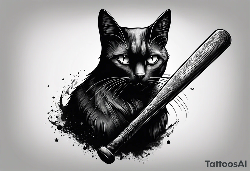 black cat hold a baseball bat on forearm tattoo idea