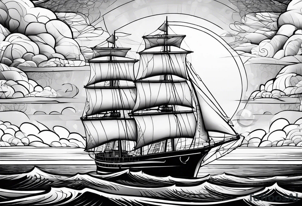 sailboat sail patched in such a way that it resembles a maritime lighthouse. tattoo idea