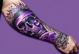 lines around wrist, abstract, black and purple, covered from wrist to forearm, fully covered, no borders, blackwork, no faces tattoo idea