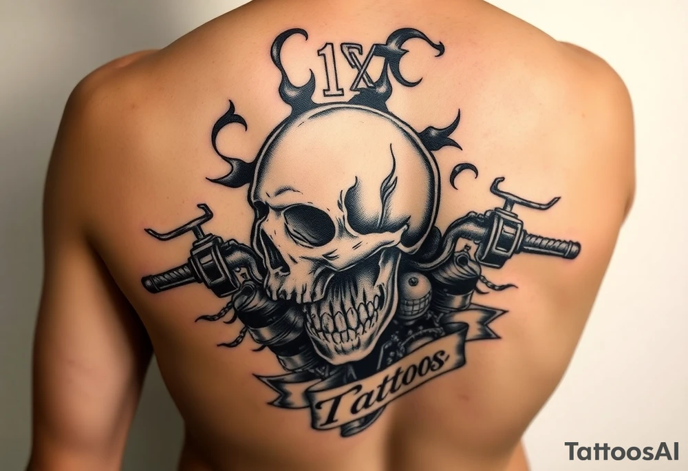 Chicano style. Skull, motorcycle And the inscription 1% tattoo idea