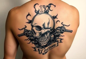 Chicano style. Skull, motorcycle And the inscription 1% tattoo idea