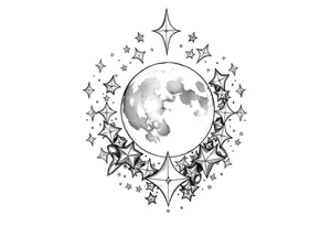 1x10^23 surrounded by cascade of stars and moon tattoo idea