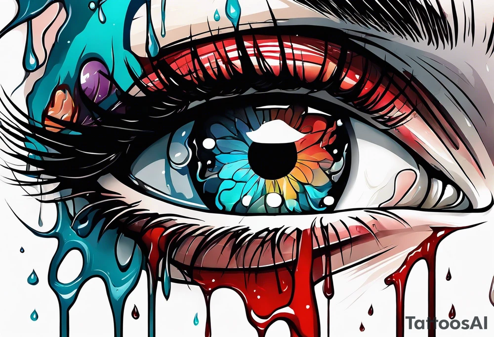 Bleeding tear flows from eye tattoo design tattoo idea