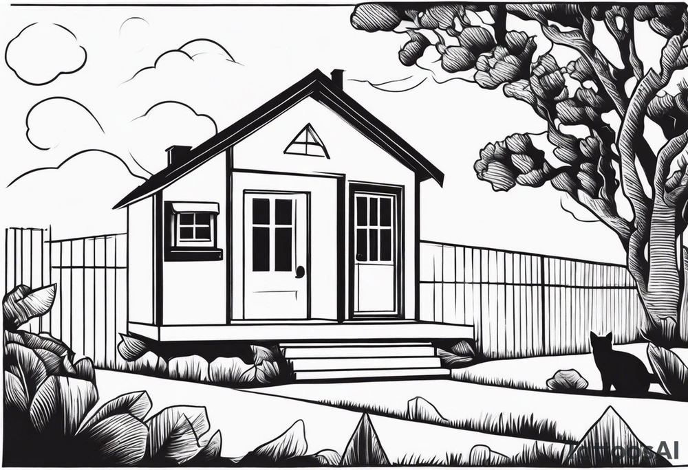 small black  house cat tattoo idea