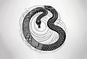 Snake tattoo for placement along the spine in japanese style to symbolise a journey of healing and transformation with reference to ying yang tattoo idea