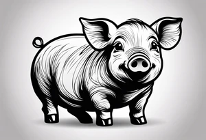 very cute happy piglet.
outline only.
black and white only.
only show the piglet. no extra lines or decoration.
no black shading.
dont make the ears too big.
draw very thin lines tattoo idea