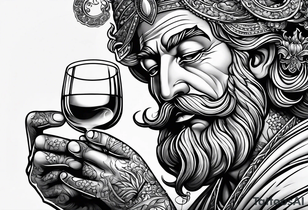 Baco the god drinking wine tattoo idea