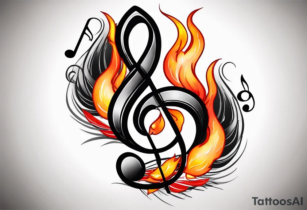 Musical notes on fire tattoo idea