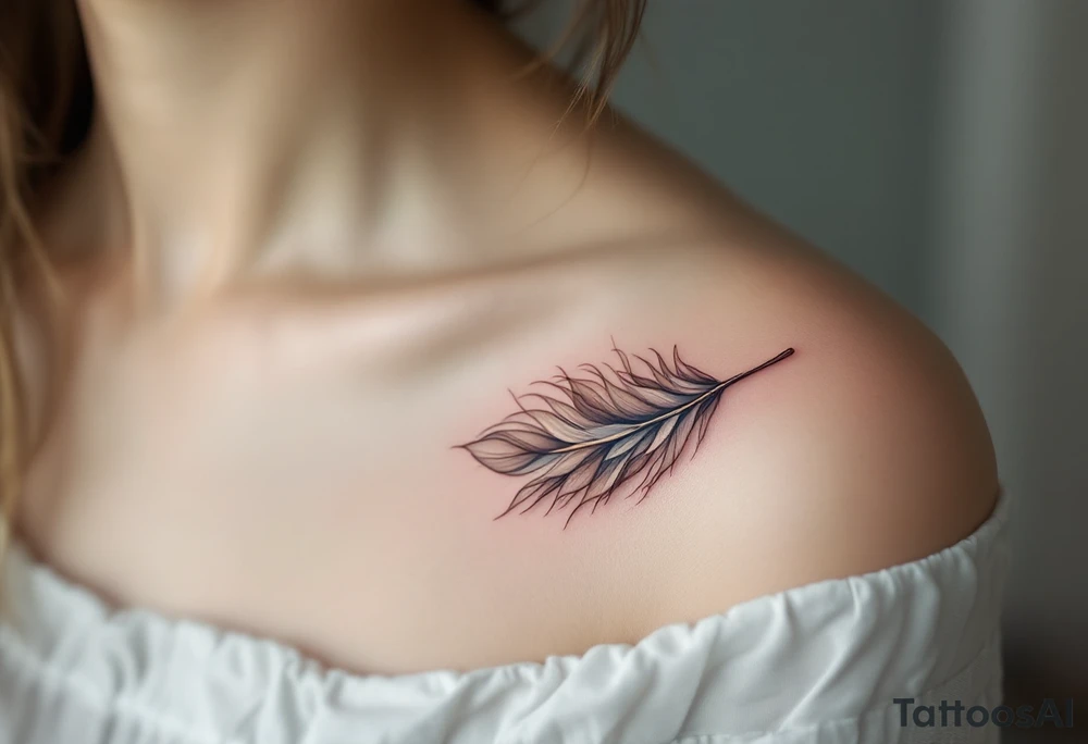 A soft, airy D made from layered feathers in white, soft brown, and dusty blue tones. tattoo idea