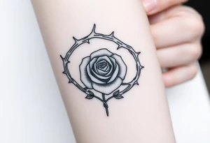 Oblong Crown of braided thorns with a rose with a stem in the middle tattoo idea