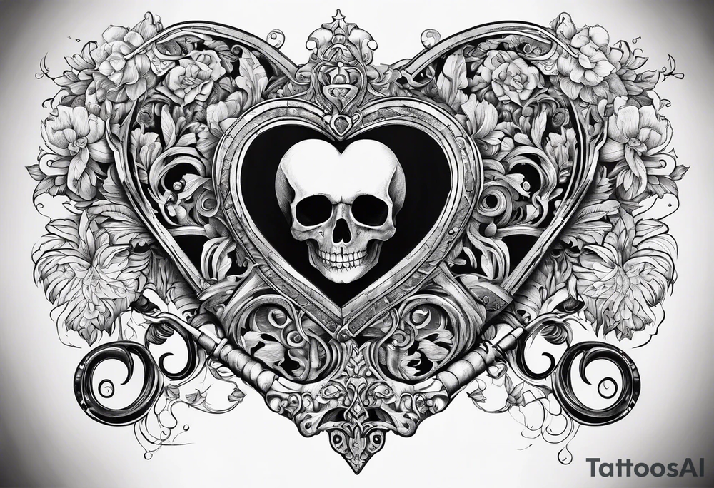 heart shaped antique skeleton key tattoo idea