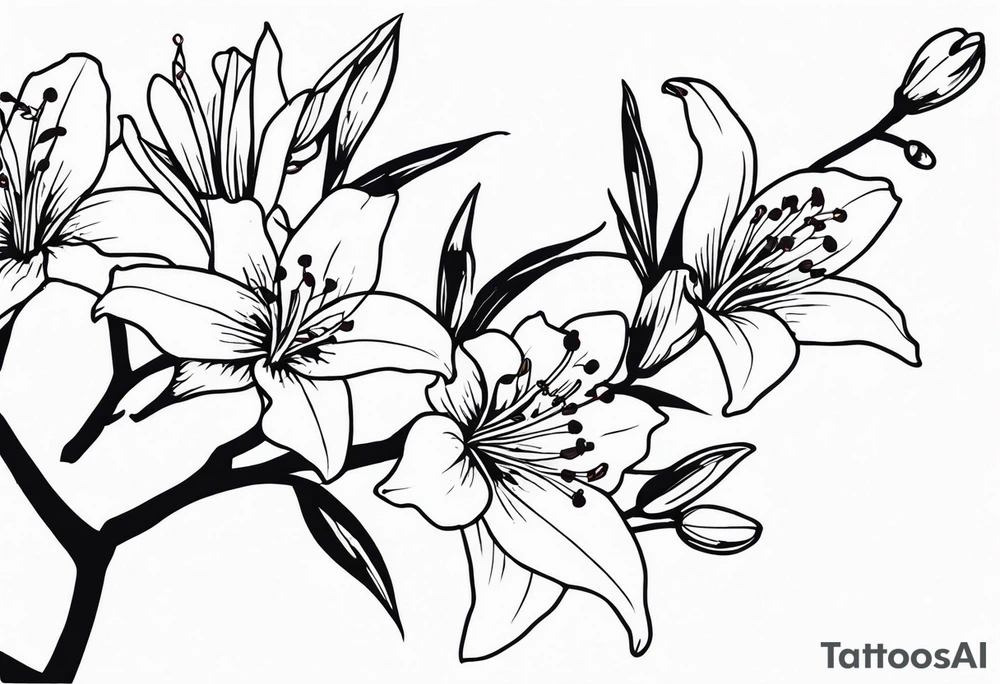 5 lilies and cherry blossom branch tattoo idea