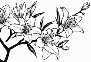 5 lilies and cherry blossom branch tattoo idea