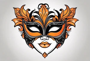 Unhappy Masquerade mask that is orange and black  with smoke tattoo idea