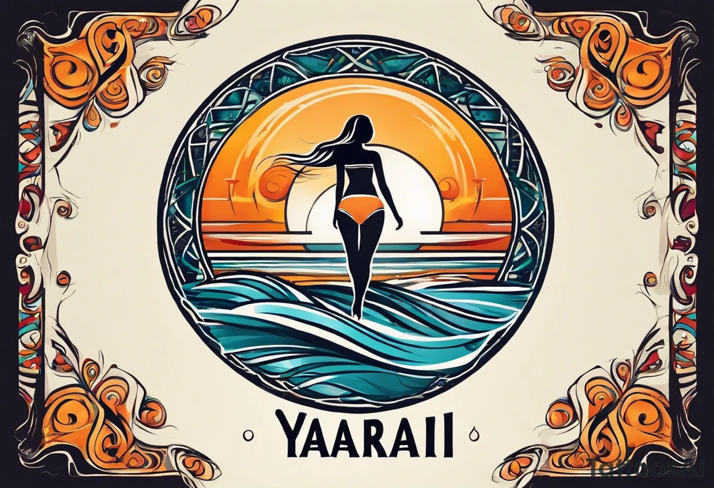 a a simple easily drawn logo for a bikini brand called Yaraí. Simple logo and unique design symbolizing the meaning "lively waters" . Spiral included in the logo tattoo idea