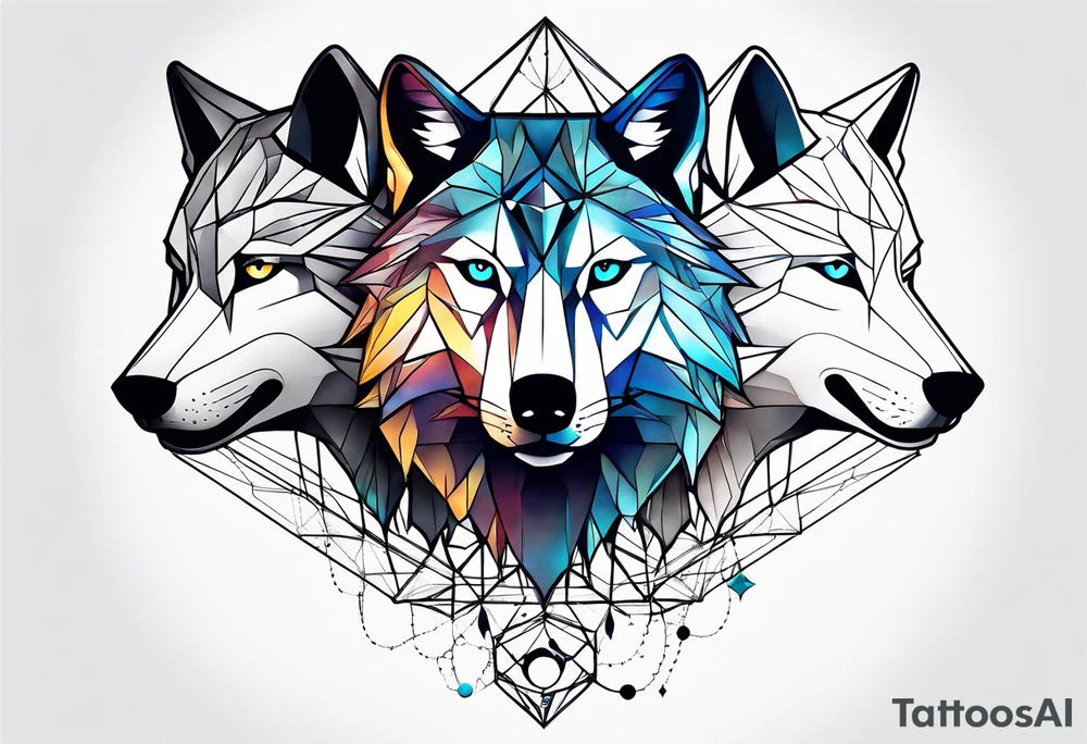 Constellation, two animal wolf, géométric tattoo idea