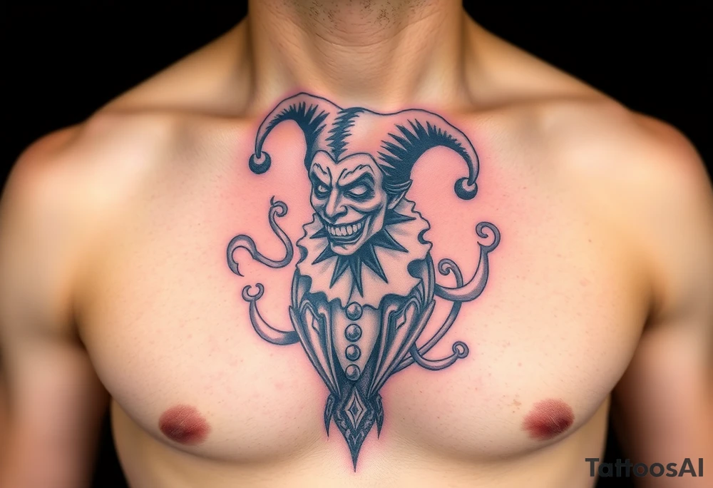 jester in a fog of smoke tattoo idea