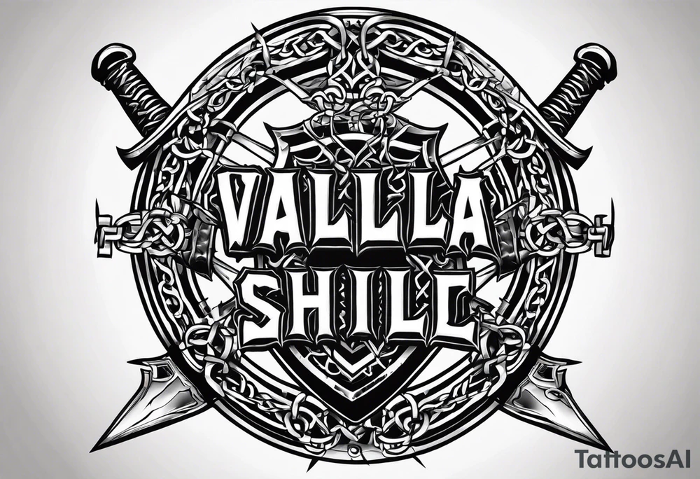Valhalla sword shield barb wire chain tattoo idea
