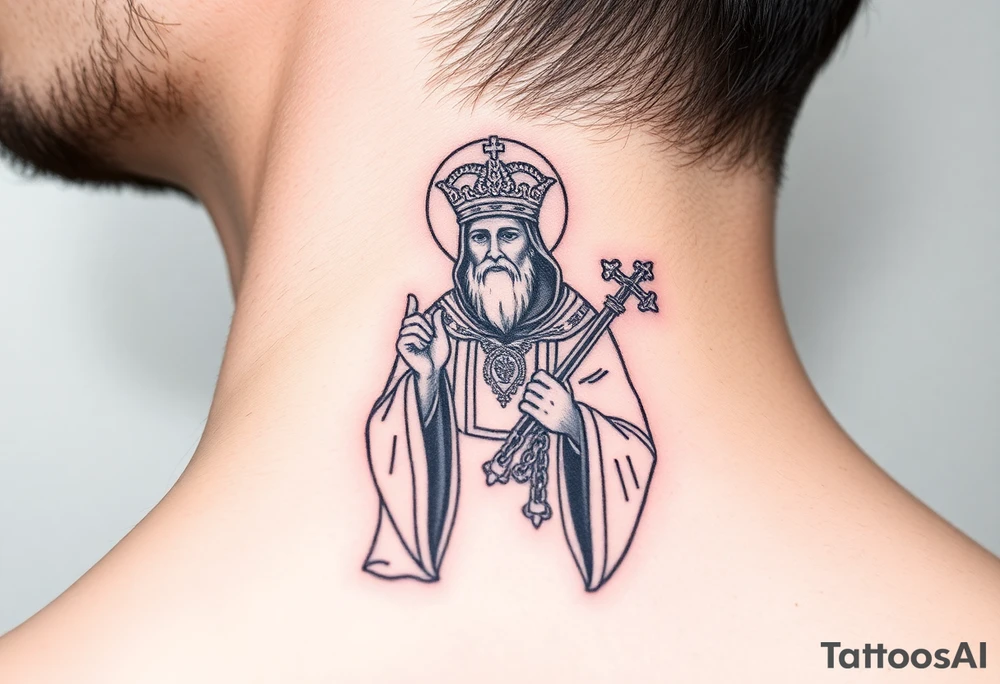 russian christian orthodox saint holding the russian orthodox thurible chains tattoo idea