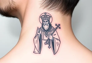 russian christian orthodox saint holding the russian orthodox thurible chains tattoo idea