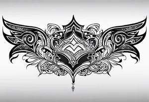 tramp stamp that says “hot wife” with neotribal line designs on each side tattoo idea