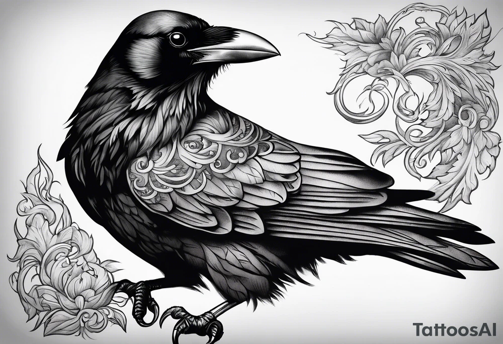 Raven, smoke, scroll, tattoo idea