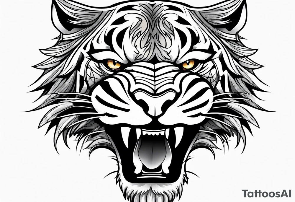 big cat face, growling or roaring, no mane tattoo idea