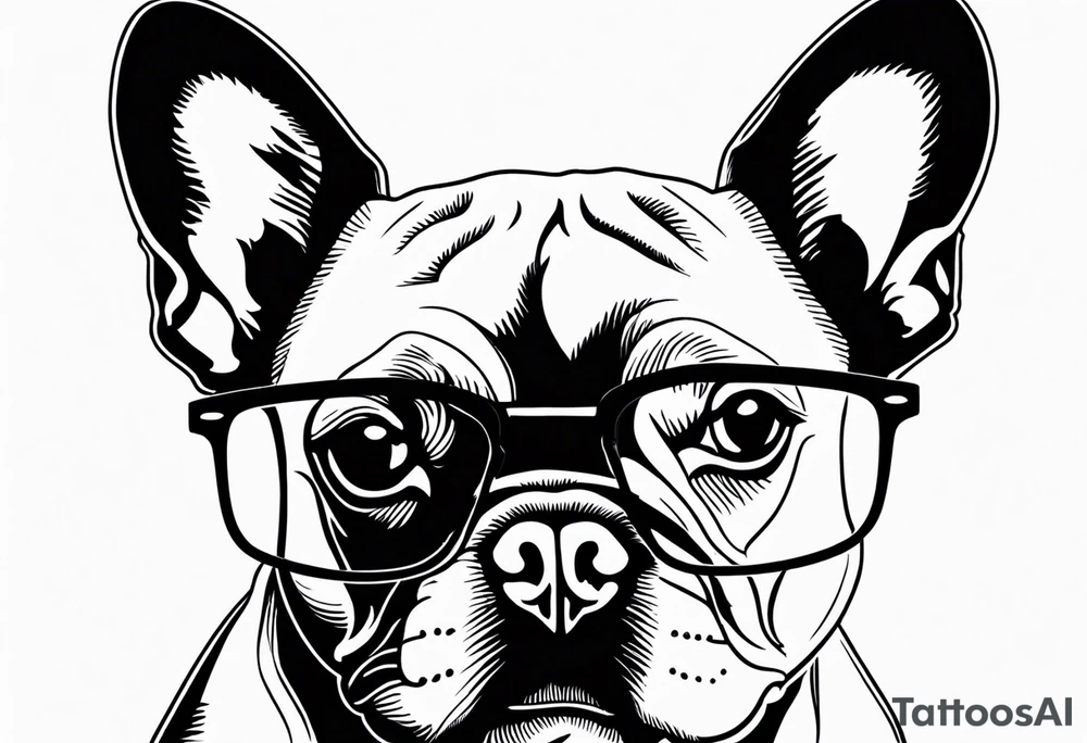 silhouette of french bull dog with glasses, tattoo to use as a couple tattoo idea