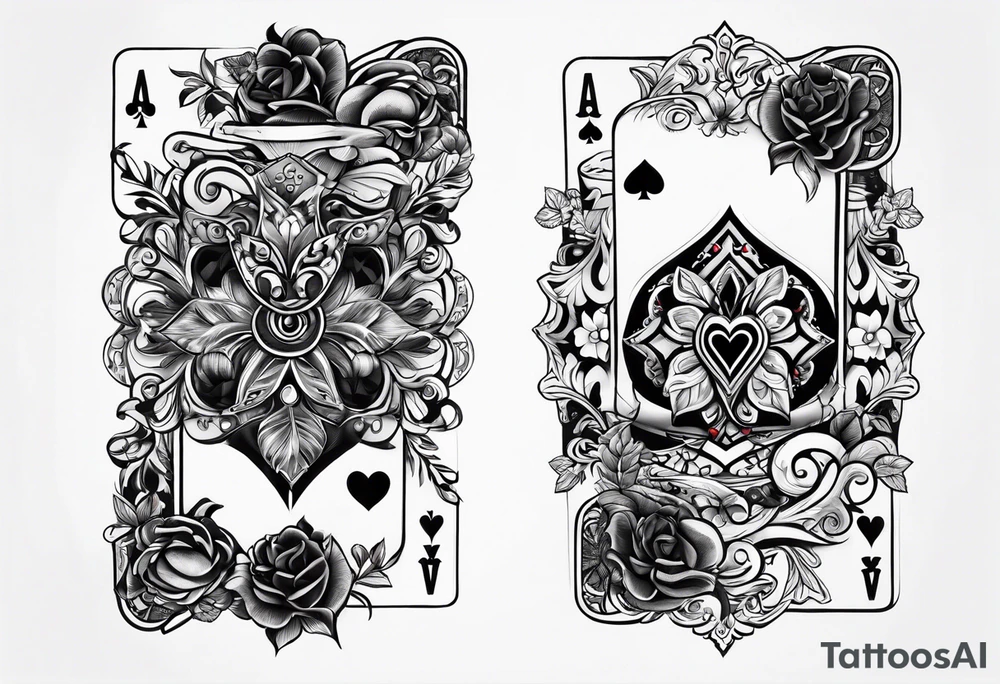 Forearm sleeve tattoo with playing cards and hearts tattoo idea