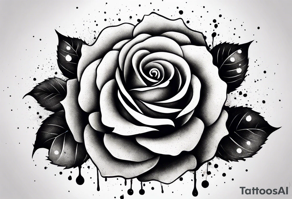 simple rose with ink splash tattoo idea