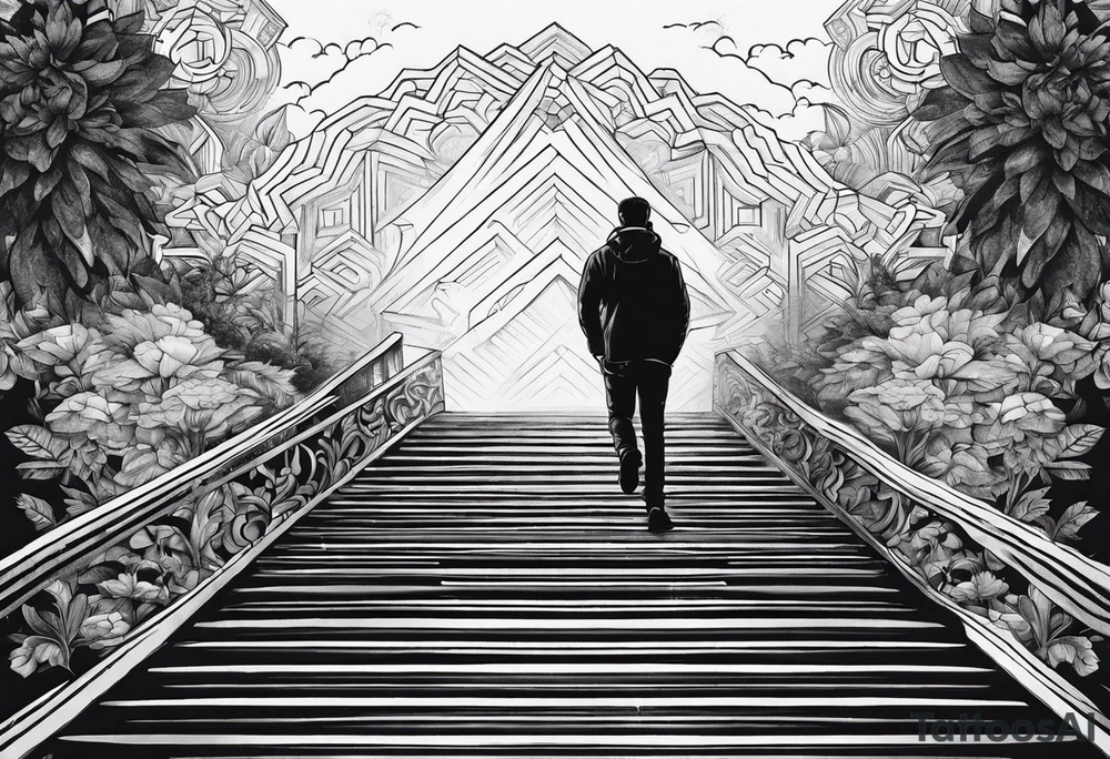 Person walking up stairs into heaven tattoo idea