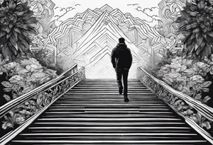 Person walking up stairs into heaven tattoo idea