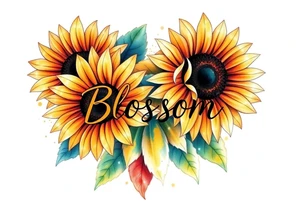 Sunflowers with “Blossom” written through the middle of them tattoo idea