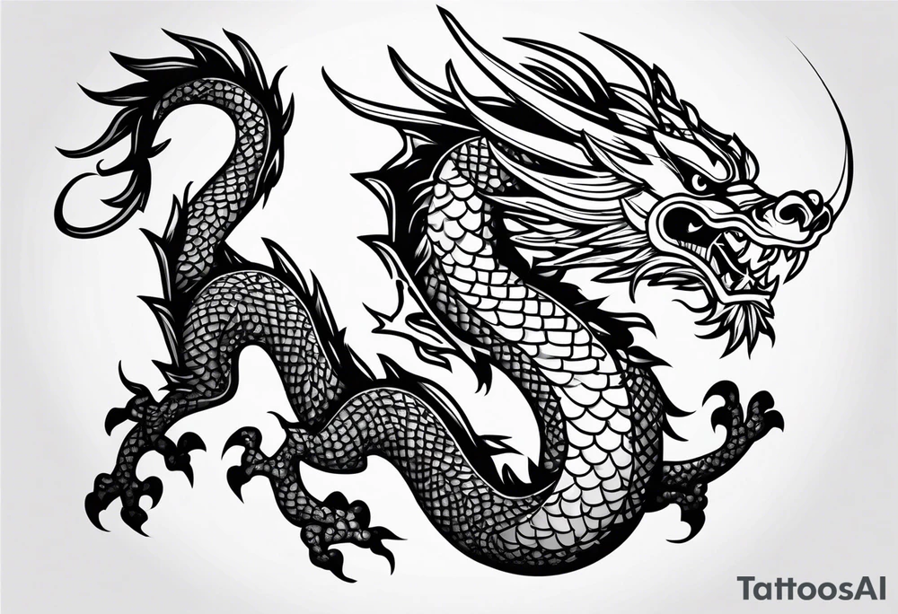 Fierce Chinese dragon black outline tattoo idea