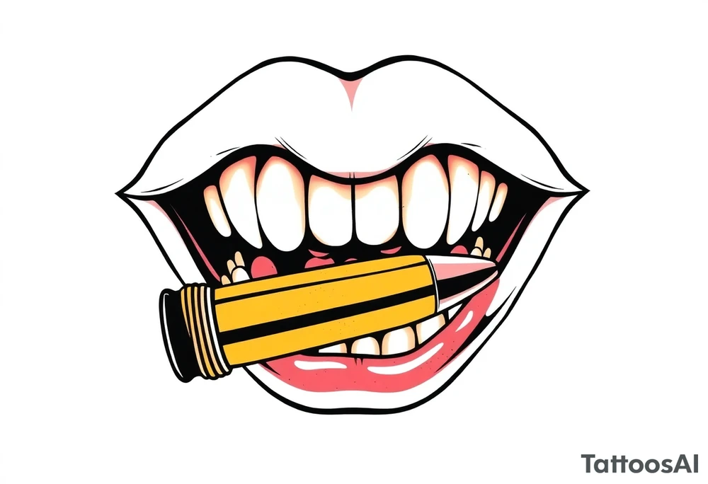 A set of lips snarling with 50cal bullet between teeth tattoo idea