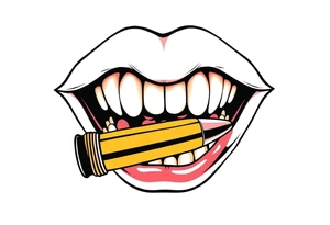 A set of lips snarling with 50cal bullet between teeth tattoo idea